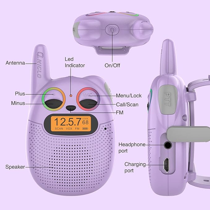 Qniglo Kids Walkie Talkies Rechargeable, Gifts for 3-12 Year Old Girls Boys, Walkie Talkies for Kids with FM Radio, Adventure Camping Games, Best Chritmas Birthday Toys Gifts for Kid, 3 Pack