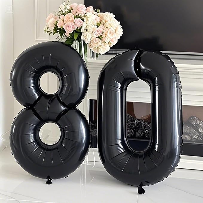 40 Inch Black Number 80 Digital Balloon,Jumbo Mylar Foil Helium Balloon for 80 Balloons for Birthday Party,Wedding Anniversary Party Decorations