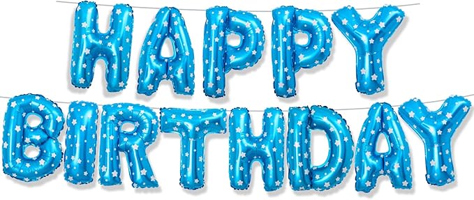 Blue Happy Birthday Balloons Banner Letter Signs Party Decorations