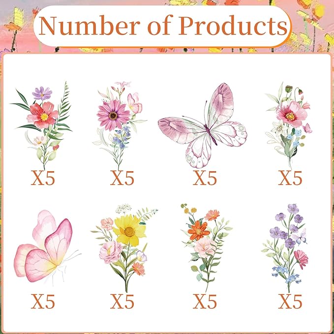 Wildflower Birthday Party Decorations - 40PCS Butterfly and Flower Baby Shower Cupcake Toppers Floral Baby in Bloom Cupcake Picks Decoration for Girls Women