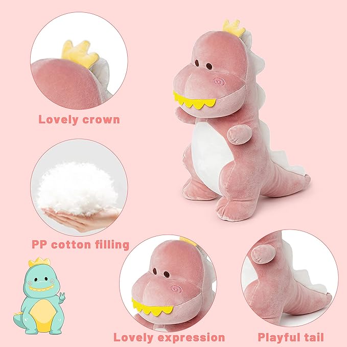 Dinosaur Stuffed Animal, 12in Pink T-Rex Plush Toy, Soft Dino Plushie for Kids Boys Girls