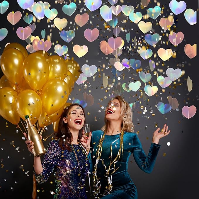 52Ft Shiny Corlorful Glitter Laser Love-Heart Garland Photo Booth Props for Girl Birthday Party Decorations ERAS Themed Birthday Banner Supplies Themed Decor Taylor Party Decorations