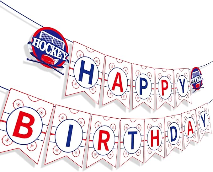Hockey Birthday Party Supplies - Happy Birthday Banner for Kids Boys Girls Hockey Fans - Decoration