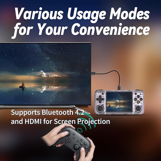 RG35XX H Retro Handheld Game with Linux System, RG35XXH 3.5 Inch IPS Screen Built-in 64G TF Card 5528 Games Support TV Output 5G WiFi Bluetooth 4.2(Transparent Purple)