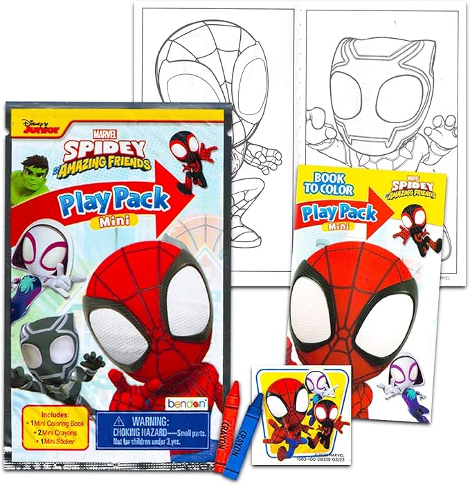 Marvel 8 Pc Spidey and His Amazing Friends Mini Party Favors Set - Bundle 8 Play Packs with Mini Coloring Books, Stickers, and Goodie Bags | Spidey Birthday Party Supplies Decorations