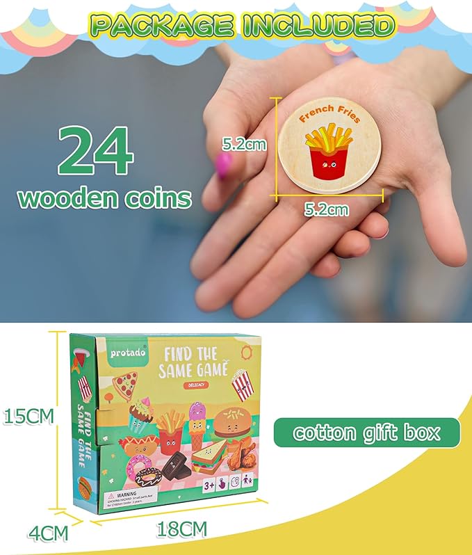 Wooden Match Memory Game for Kids, 24Pc Memory Matching Cards, Educational Memory Matching Game for Pre-Kindergarten Early Learning Development Kids (Delicacy)