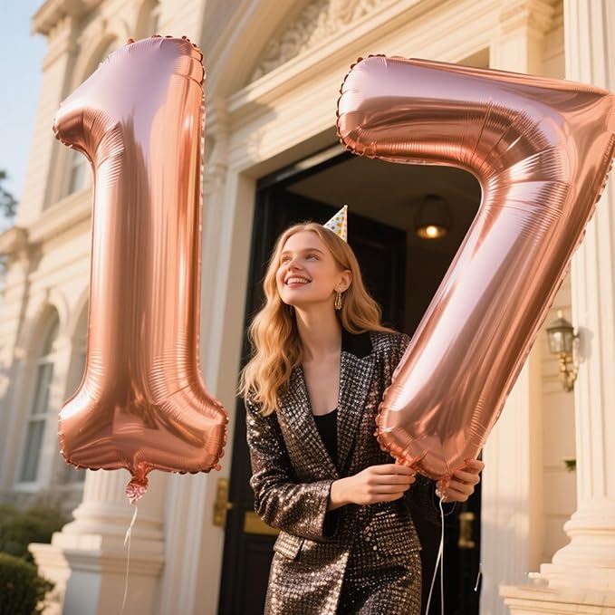 Rose Gold Number 7 Baiioons 40 Inch Number Balloons Giant Jumbo 17 27 37 Foil Mylar Helium Number Digital Balloons Champagne Gold 70 Birthday Party Anniversary Events Party Decorations