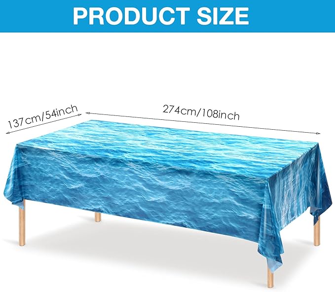 Irenare 3 Pieces Ocean Waves Plastic Tablecloth 54 x 108 Inch Ocean Table Cover Water Print Table Cover Sea Tablecloth Blue for Beach Pool Birthday Party Decoration Shower Supplies