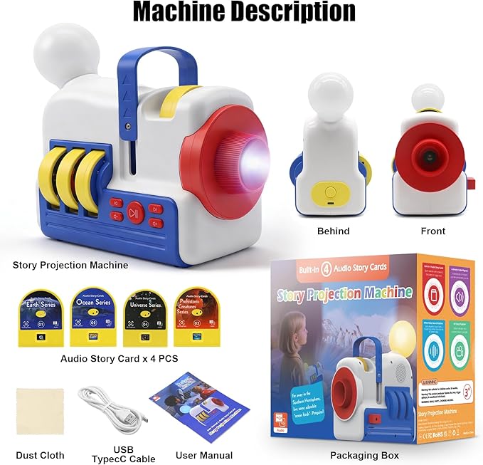 LUXONIC Story Machine Projector for Kids,Storytelling Machine, Storytime Projector with 32 Educational Story Films,Night Lights Storybook,Audio Play,Eye Protection,Toddler Toys,Gift for Kids Ages 3+