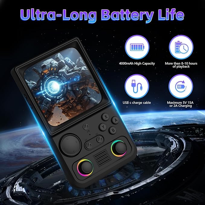 R36TMAX Retro Handheld Game Console, 4.0 Inch IPS HD Screen Retro Gaming Console, Handheld Game Console with 18000+ Classic Games, Supports WiFi Networked Fighting and OTG, Built-in 64G-Classic Black