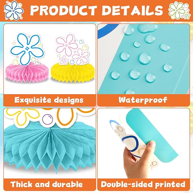 12Pcs Bikini Flower Bubble Honeycomb Centerpiece for Tables Ocean Party Decoration Yellow Cartoon Honeycomb Centerpiece Table Topper for Under the Sea Baby Shower Cartoon Theme Birthday Party Supplies