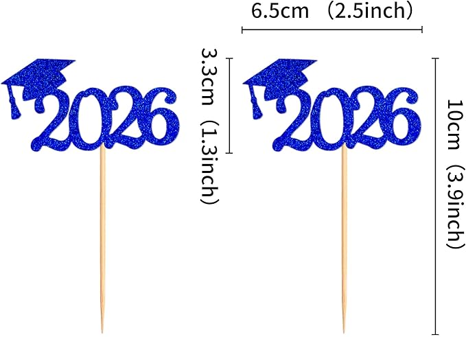 24 Pcs graduation cupcake toppers 2026, Food/Appetizer Picks For Graduation Party Mini Cake Decorations, 2026, Cupcake Toppers(Blue)