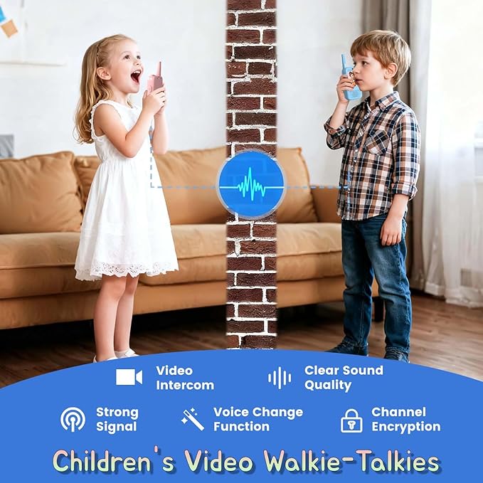 Video Walkie Talkies for Kids, 2 Pack HD Screen Walkie-Talkies for Ages 3–12 with 4 Voice Effects, Long Range, Indoor & Outdoor Toys for Camping, Hiking, Family Games, Great Birthday