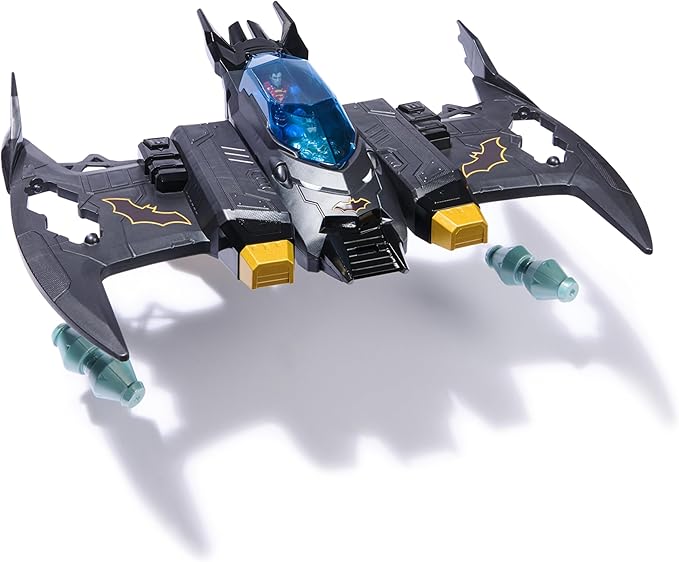 DC Comics, Metal Force Transforming Batwing, 2-in-1 Playset, Includes Batman and Superman Figures, with Projectiles and Character Cards, Kids Toy for Boys Ages 4 and Up