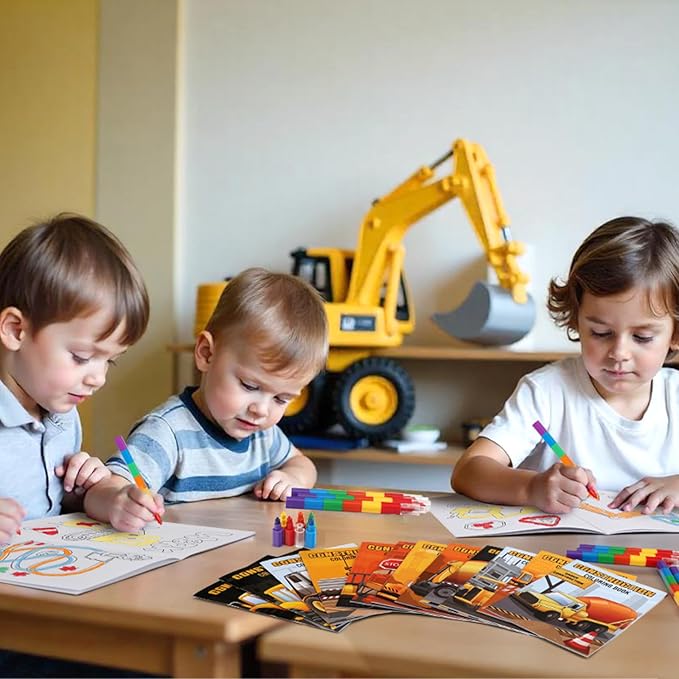 BenLouis 24 Pcs Construction Mini Coloring Books Kids Excavator Theme Party Favors Small Activity Books Bulk for Kids Construction Birthday Goodie Bags Stuffers Return Gifts Classroom Travel