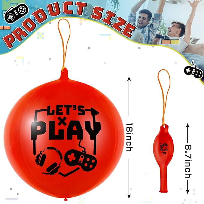32 Pcs Video Game Punch Balloons Pixelated Punch Ball Pixel Video Game Balloons Latex Balls Toys for Birthday Party Favors Supplies, Goodie Bag Filler(Blue, Red, Yellow, Green)
