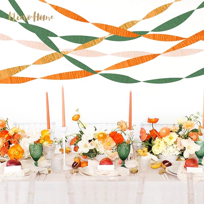 Little Cutie Baby Shower Decorations, 8 Rolls Citrus Orange Green Pink Gold Crepe Paper Streamers, 82 ft Long