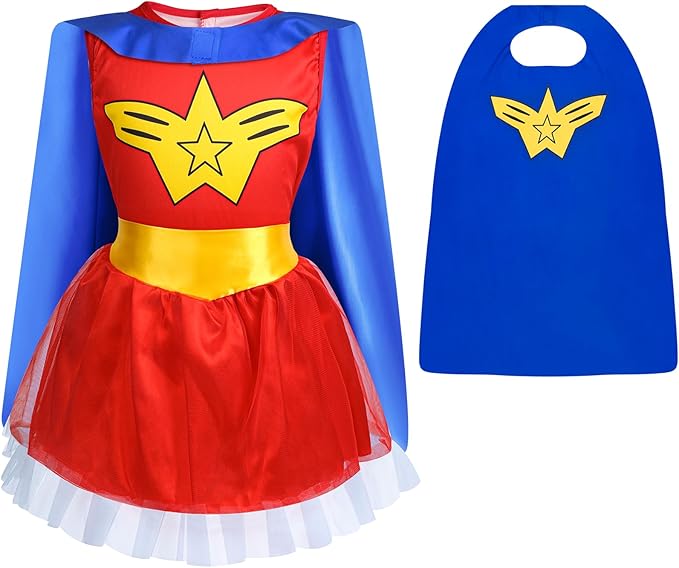 Jeowoqao Toddler Girls Dress up Costumes, Princess Dress Up Clothes for Little Girls, Kids Dress Up Pretend Play Set with Supergirl Princess Costumes Toy Gift for Girls Ages 3 4 5 6 Years