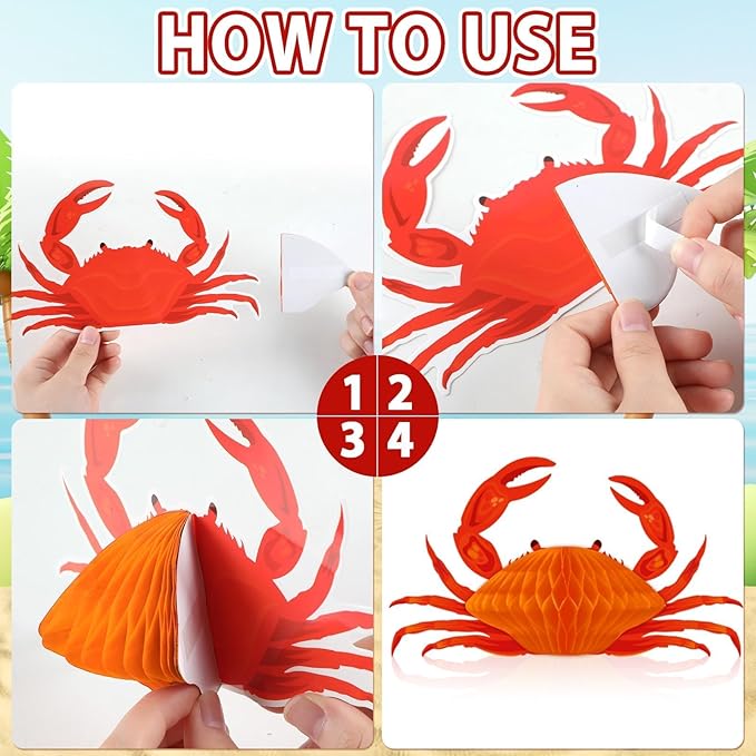12Pcs Crab Party Decorations Crab Lobster Honeycomb Centerpiece Lobster Decor for Table Summer Sea Animal Beach Baby Shower Birthday Party Supplies