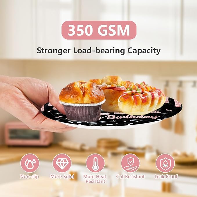 96 Pcs 25th Birthday Party Decorations Rose Gold and Black Happy 25th Birthday Paper Plates and Napkins Quarter Life Crisis Birthday Decorations for Women 25 Years Old Party Supplies Serves 24