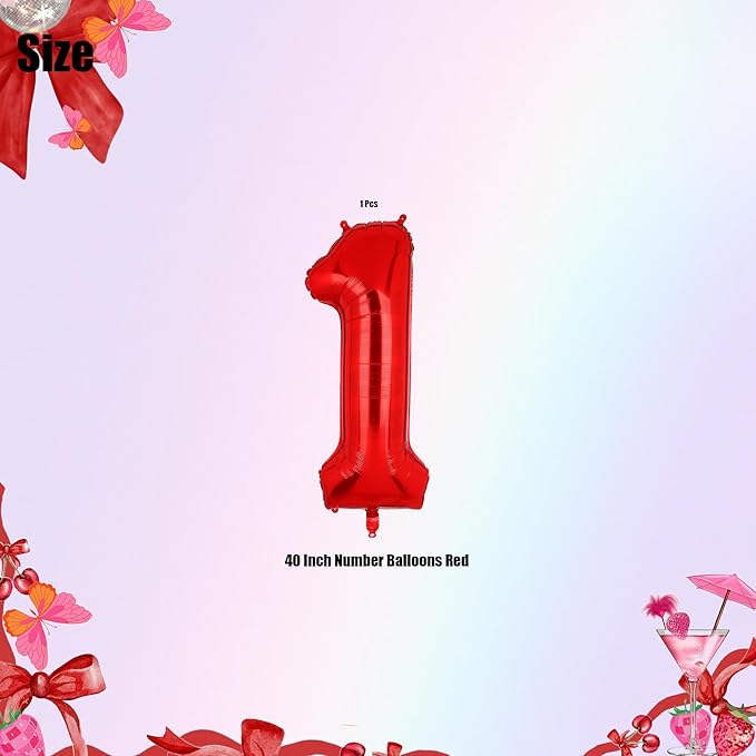 40 Inch 1 Red Number Balloons Mylar Foil Helium Digital Balloons Baby Shower 1st Birthday Party Decor Supplies