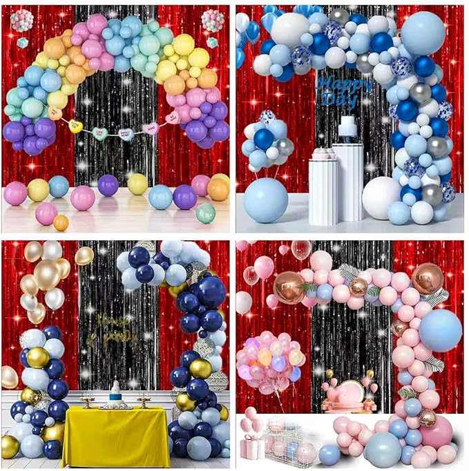 3 Pack Black and Red Backdrop Party Decorations Tinsel Curtain Party Backdrop Foil Fringe Birthday Decorations Photo Booth Streamer for Bachelorette Graduation Party Decorations