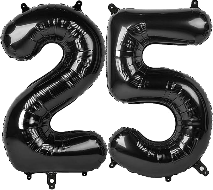 40 Inch Black Number 25 Digital Balloon,Jumbo Mylar Foil Helium Balloon for 25 Balloons for Birthday Party,Wedding Anniversary Party Decorations