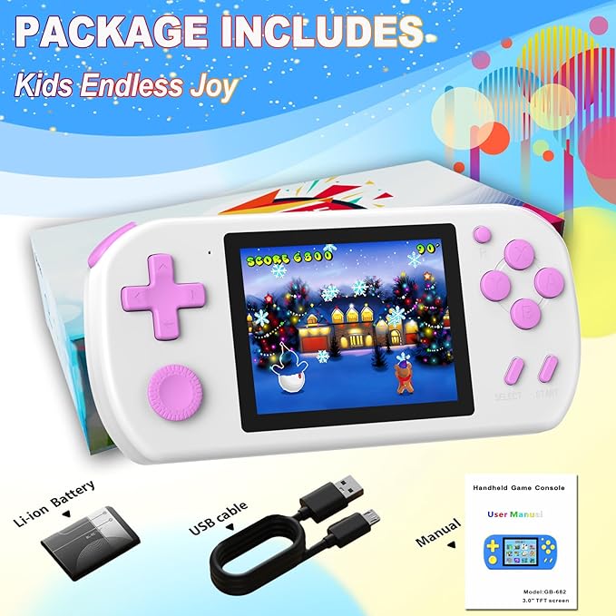 Great Boy Handheld Games for Kids with 218 Retro Video Game 3.0'' Color Screen Rechargeable Arcade Gaming Player,Birthday Xmas Gift (White)