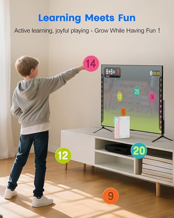 Motion Sensing Game Console - 28 Fun Games, Plug & Play, Light Physical Exercise & Entertainment for Kids & Family, Compatible with TV, PC, Projector—White&Pink