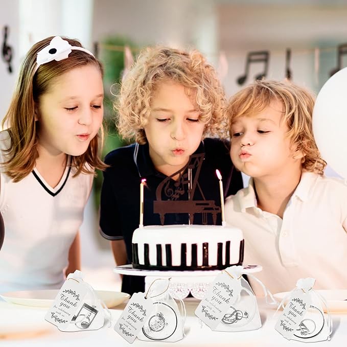Deekin 187 Pieces Music Party Favors with Music Notes Silicone Bracelets, Metal Note Keychains, Round Label Stickers, Thank You Tags and Sheer Organza Bags for Theme Party Supplies Decorations