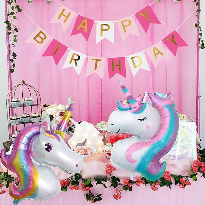 Yancan 5th Unicorn Birthday Decorations for Girls, 5 year old Girl Party Supplies with Happy Birthday Banner, Unicorn Balloons