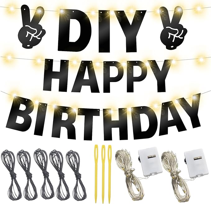 175Pcs DIY Glitter Customizable Banner Kit Happy Birthday Custom Letters Banner 30th Birthday Decorations Anniversary Personalized Banners Decor Death to My 20s Party Supplies(Shiny Black)