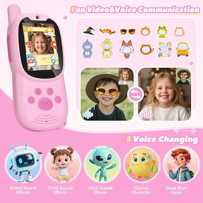 Kids Video Walkie Talkies, 2 Pack Rechargeable Children’s Visual Intercom Toys with LCD Screen, Long Range Two-Way Radio for Indoor Outdoor Games, Birthday Gifts for Boys Girls (Pink & Blue)