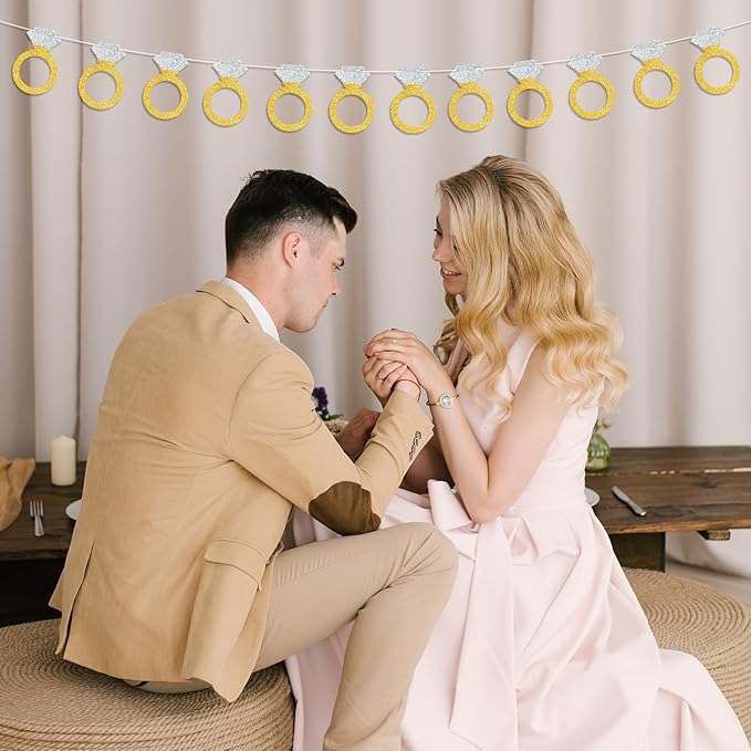 Diamond Ring Banner Engagement Banner Bachelorette Party Banner Decoration Glittery Gold and Silver Diamond Ring Garland for Bachelorette Party, Engagement, Bride to Be, Bridal Shower, Wedding Decorations