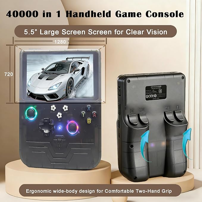 RegiisJoy R60 MAX 40000 in 1 Handheld Game Console, 5.5 Inch IPS Screen Retro Gaming Consoles Main Emulators, Portable Mini Pocket Arcade 6000mAh Battery,128G TF Card,RGB Joysticks