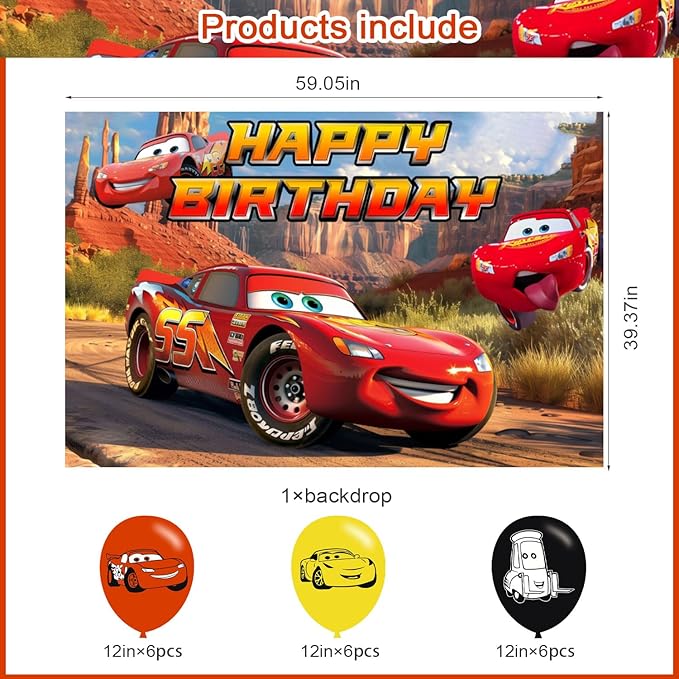 Cartoon Car Backdrop 5x3 Vinyl Maqueen Car Birthday Party Supplies Photography Background Picture Photoshoot Cake Table Decor Banner Shoot Drapes Poster