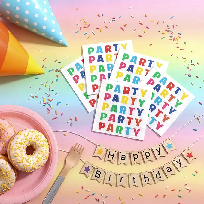 100 Pcs Party Napkins Disposable, 5x5 Inch Rainbow Napkins Colorful Birthday Napkin Dessert Cocktail Napkin for Birthday, Summer