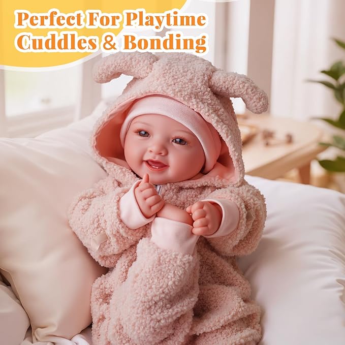 BABESIDE 15-Inch Lightweight Baby Doll with Baby Feeding Set – Easy to Hold with Cuddly Soft Body – Realistic First Doll Real Life Baby Girl for Kids 3+ Pretend Play
