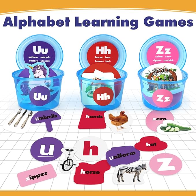 Joyreal 271 PCS Alphabet Learning Toys for Toddlers 3-5, ABC Phonics Games with 26 Sorting Tubs & Flash Cards, Montessori Preschool Classroom Must Haves, Letter Sounds Recognition Activities