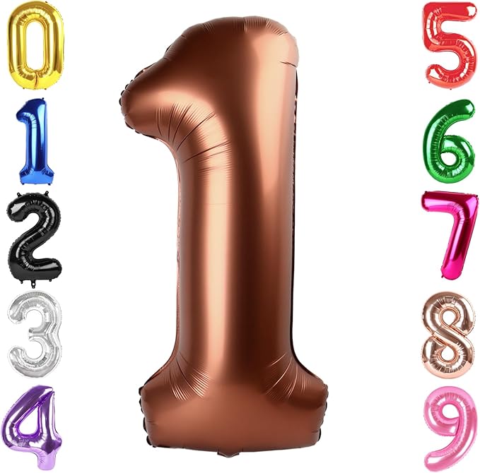 40 Inch Coffee Brown Number 1 Balloon, Giant Number 1 Balloons for 11th 12th 21st Birthday Decorations, Party Supplies for Baby Boy Girl, Coffee Brown Party Decor