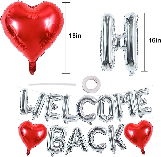 TONIFUL Welcome Back Balloons,16 Inch Silver Welcome Back Foil Balloons Banner Welcome Back Party Decorations for Homecoming Party Decorations House Warming Party Family Gathering Supplies