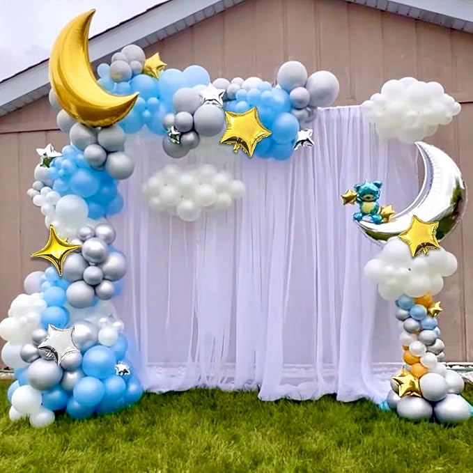 54Pcs Star Foil Balloons Moon Foil Mylar Balloons Kit with 50Pcs Gold Star Balloons and 4Pcs Large Moon Foil Balloons for Baby Shower Christmas Anniversary Engagement Wedding Birthday Party Decoration