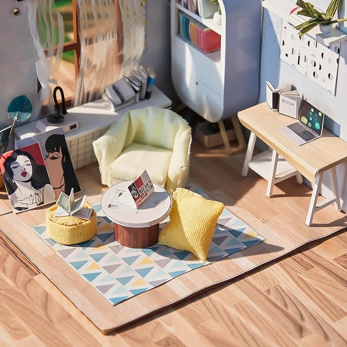 Flutesan 12 Pcs Miniature Dollhouse Wallpaper and Flooring Peel and Stick Mini DIY Self Adhesive Dollhouse Accessories 8.27 x 11.69 Inch (Natural Style)