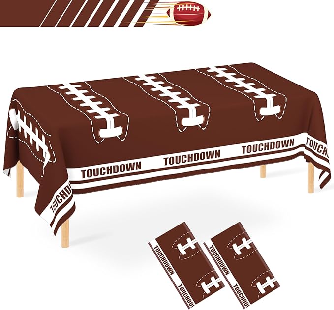 WNINK 2 Pack Football Tablecloth Disposable Tablecloth Plastic Table Cover for Football Themed Games Birthday Party Decoration 54 x 108Inch