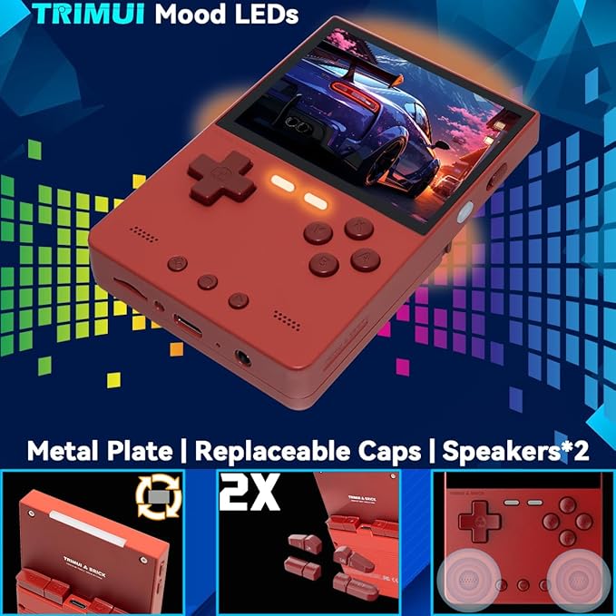 Trimui Brick Handheld Game Console 3.2-inch 1024 * 768 IPS Screen 3000mAh Trimui-brick Opensource System with Portable Case and Screen Protector Red