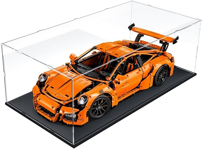 DuvinDD Acrylic Display Case for 1/8 Scale Model Car Large Lego Display Case for 42096 42083 Showcase Countertop Clear Display Box Dustproof Storage Acrylic Box with Black Base(23.6x11.8x7.8inch)