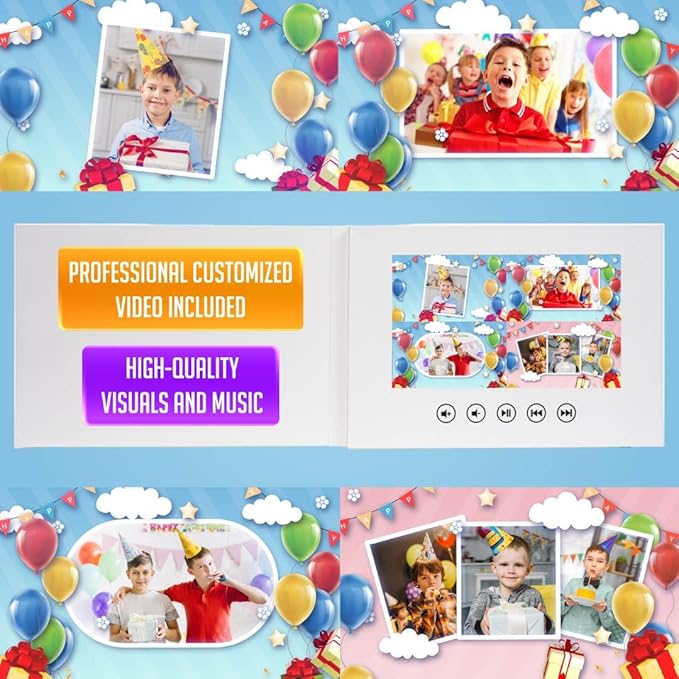 Video Greeting Card for Boys – Personalized Photo Slideshow – Unique Birthday Gift – 7-Inch Digital Screen, USB Charging, 256MB Memory, Long Battery Life