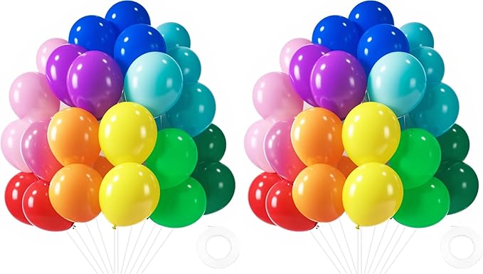 LovesTown 110PCS Latex Balloons 12inch, Colorful Helium Party Balloons Arch with Ribbon for Birthday Baby Shower Wedding Party Decorations (Pack of 2)