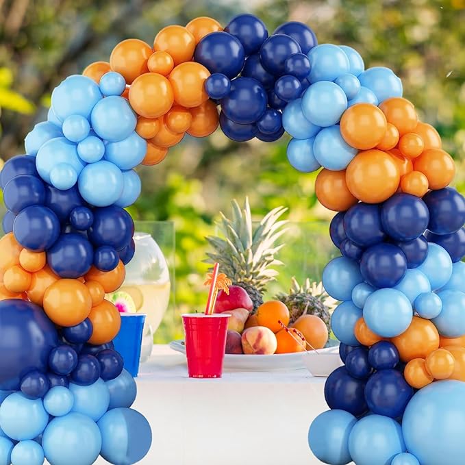 Orange Blue Balloons Garland Arch Kit Orange Navy Blue Balloon Arch Kit Pearl Dark Light Blue Latex Balloon Helium Balloons for Boys Birthday Party Decoration Wedding Party Supplies