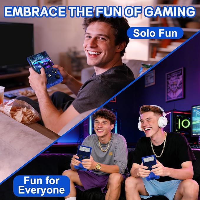 R36MAX Handheld Game Console - 4.0-Inch Screen, Support 22000+Classic Games,128G TF Card,Portable Console with Open Source System,4000mAh Battery,Birthday Gift for Adult or Partner - Blue